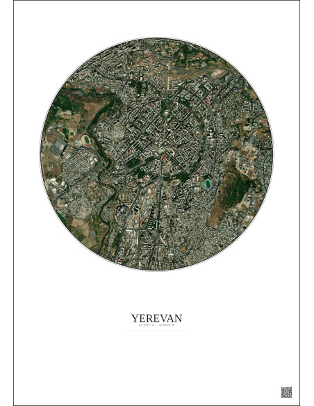 Affiche Yerevan – Poster vue satellite 2.5km Couleur | Gravura – Fond clair
