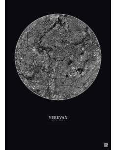Affiche Yerevan – Poster vue satellite 6km N&B | Gravura – Fond foncé