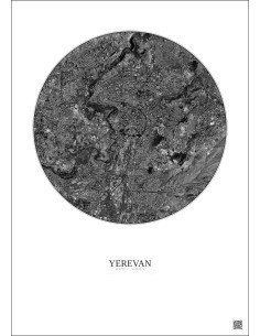 Affiche Yerevan – Poster vue satellite 6km N&B | Gravura – Fond clair