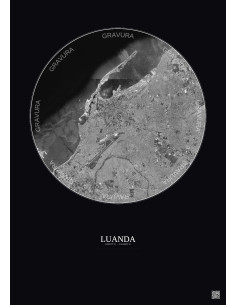 Affiche Luanda – Poster vue satellite 10km N&B | Gravura – Fond foncé