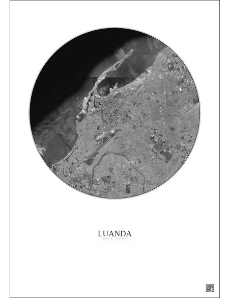 Affiche Luanda – Poster vue satellite 10km N&B | Gravura – Fond clair
