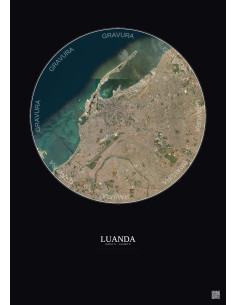 Affiche Luanda – Poster vue satellite 10km Couleur | Gravura – Fond foncé