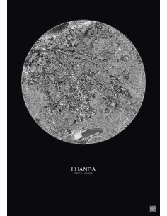Affiche Luanda – Poster vue satellite 2.5km N&B | Gravura – Fond foncé