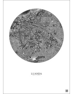 Affiche Luanda – Poster vue satellite 2.5km N&B | Gravura – Fond clair