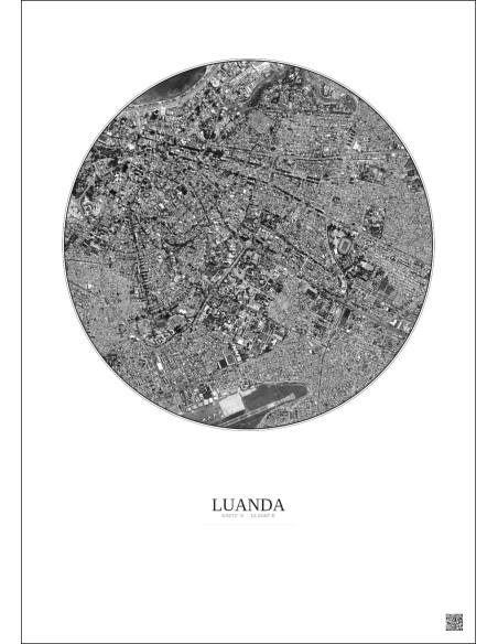 Affiche Luanda – Poster vue satellite 2.5km N&B | Gravura – Fond clair