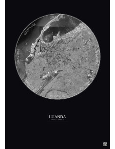 Affiche Luanda – Poster vue satellite 6km N&B | Gravura – Fond foncé