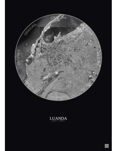 Luanda Satellite View Poster 6km B&W | Gravura – Dark background