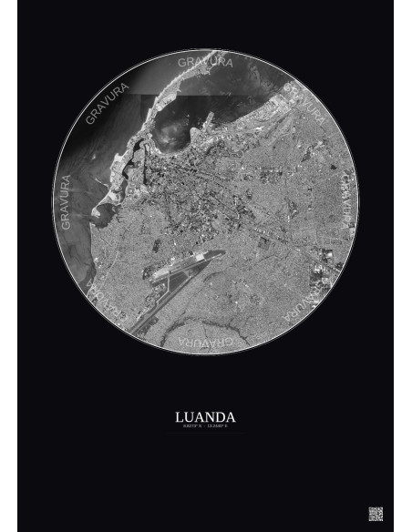 Luanda Satellite View Poster 6km B&W | Gravura – Dark background