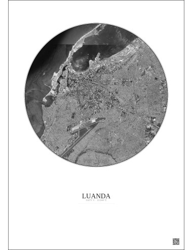 Affiche Luanda – Poster vue satellite 6km N&B | Gravura – Fond clair