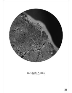 Affiche Buenos Aires – Poster vue satellite 10km N&B | Gravura – Fond clair