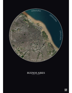 Affiche Buenos Aires – Poster vue satellite 10km Couleur | Gravura – Fond foncé