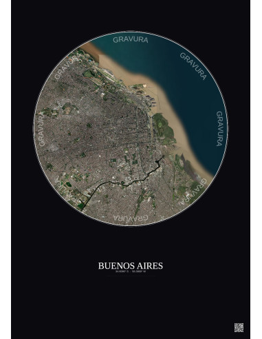 Affiche Buenos Aires – Poster vue satellite 10km Couleur | Gravura – Fond foncé
