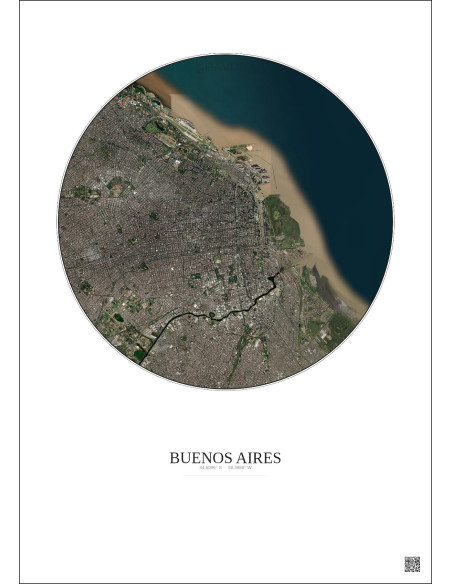 Affiche Buenos Aires – Poster vue satellite 10km Couleur | Gravura – Fond clair