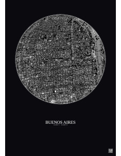 Affiche Buenos Aires – Poster vue satellite 2.5km N&B | Gravura – Fond foncé
