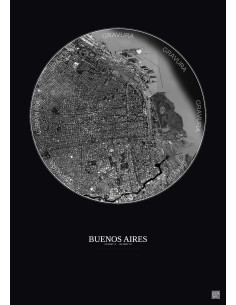 Affiche Buenos Aires – Poster vue satellite 6km N&B | Gravura – Fond foncé
