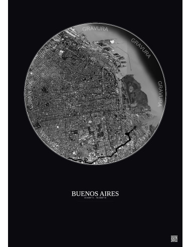 Affiche Buenos Aires – Poster vue satellite 6km N&B | Gravura – Fond foncé