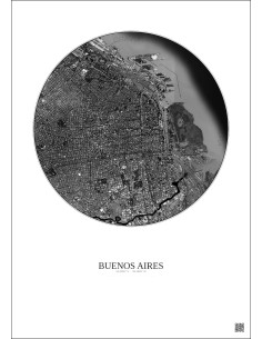 Affiche Buenos Aires – Poster vue satellite 6km N&B | Gravura – Fond clair