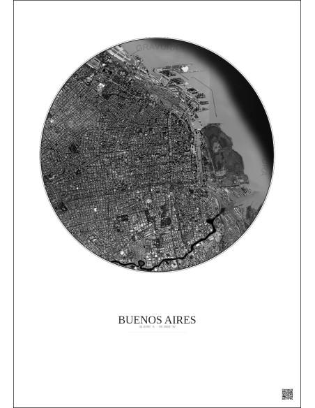 Affiche Buenos Aires – Poster vue satellite 6km N&B | Gravura – Fond clair