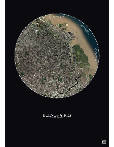 Affiche Buenos Aires – Poster vue satellite 6km Couleur | Gravura – Fond foncé