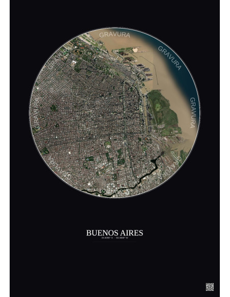 Affiche Buenos Aires – Poster vue satellite 6km Couleur | Gravura – Fond foncé