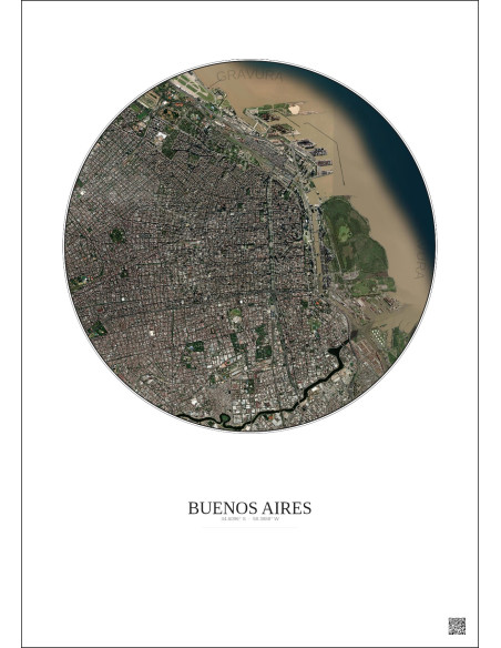 Buenos Aires Satellite View Poster 6km Color | Gravura – Light background