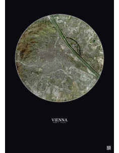 Affiche Vienna – Poster vue satellite 10km Couleur | Gravura – Fond foncé