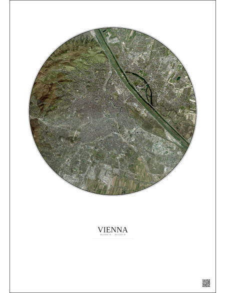 Affiche Vienna – Poster vue satellite 10km Couleur | Gravura – Fond clair