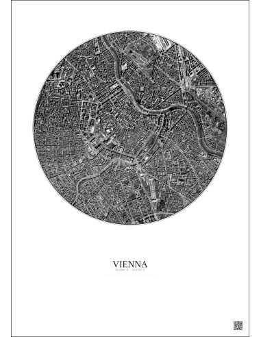 Vienna Satellite View Poster 2.5km B&W | Gravura – Light background