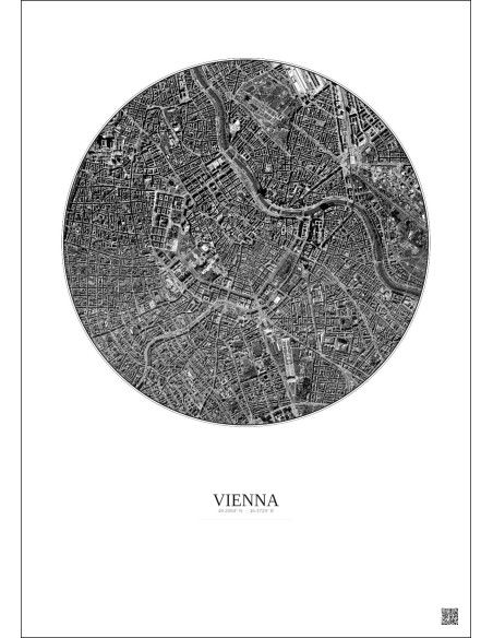 Vienna Satellite View Poster 2.5km B&W | Gravura – Light background