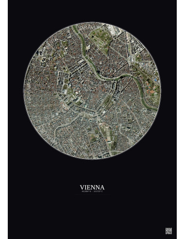 Affiche Vienna – Poster vue satellite 2.5km Couleur | Gravura – Fond foncé