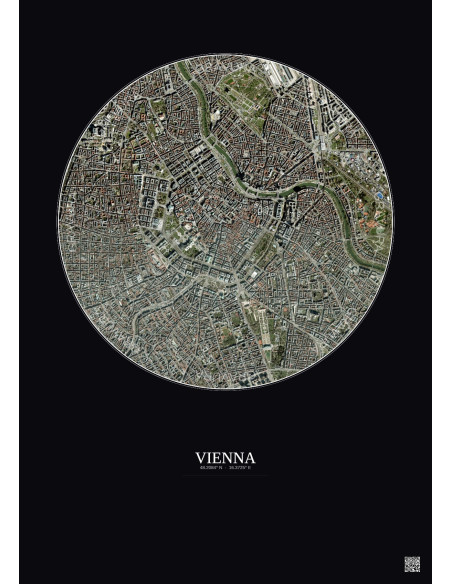 Affiche Vienna – Poster vue satellite 2.5km Couleur | Gravura – Fond foncé