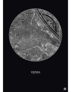 Affiche Vienna – Poster vue satellite 6km N&B | Gravura – Fond foncé