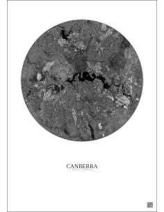 Affiche Canberra – Poster vue satellite 10km N&B | Gravura – Fond clair