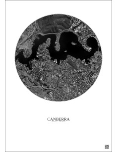 Affiche Canberra – Poster vue satellite 2.5km N&B | Gravura – Fond clair