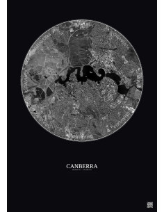 Affiche Canberra – Poster vue satellite 6km N&B | Gravura – Fond foncé