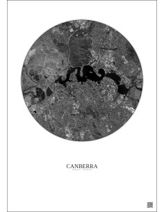 Affiche Canberra – Poster vue satellite 6km N&B | Gravura – Fond clair