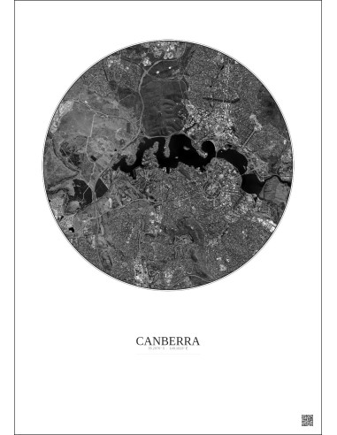 Canberra Satellite View Poster 6km B&W | Gravura – Light background