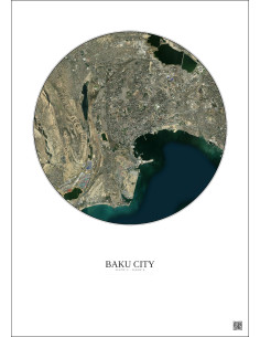 Affiche Baku City – Poster vue satellite 10km Couleur | Gravura – Fond clair