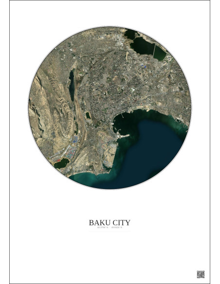 Affiche Baku City – Poster vue satellite 10km Couleur | Gravura – Fond clair