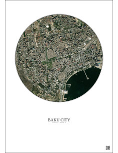 Affiche Baku City – Poster vue satellite 2.5km Couleur | Gravura – Fond clair