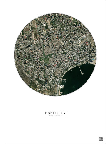 Affiche Baku City – Poster vue satellite 2.5km Couleur | Gravura – Fond clair