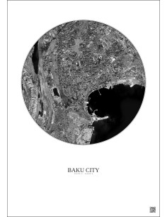 Affiche Baku City – Poster vue satellite 6km N&B | Gravura – Fond clair