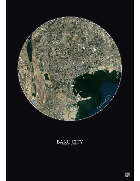 Affiche Baku City – Poster vue satellite 6km Couleur | Gravura – Fond foncé