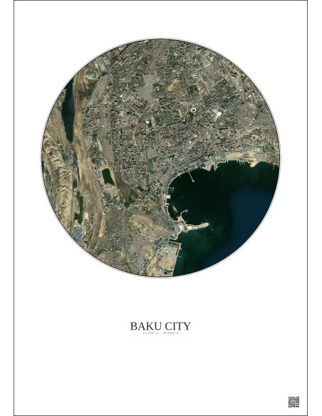 Affiche Baku City – Poster vue satellite 6km Couleur | Gravura – Fond clair