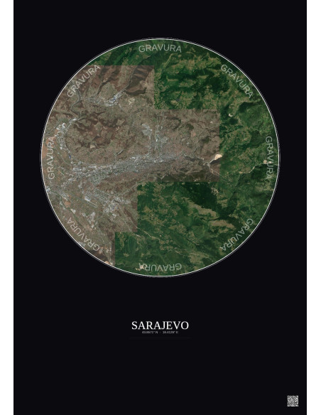 Sarajevo Satellite View Poster 10km Color | Gravura – Dark background