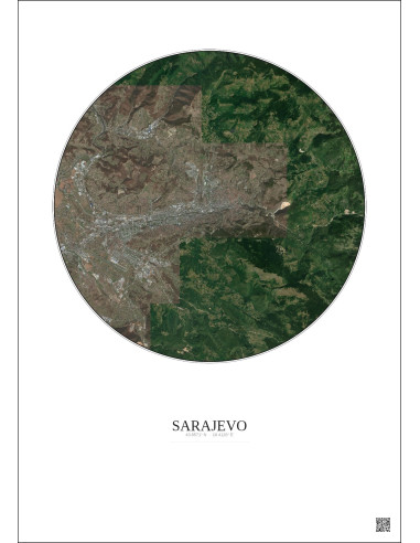Affiche Sarajevo – Poster vue satellite 10km Couleur | Gravura – Fond clair