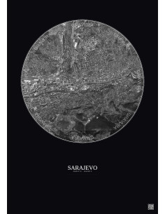 Affiche Sarajevo – Poster vue satellite 2.5km N&B | Gravura – Fond foncé
