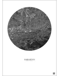 Affiche Sarajevo – Poster vue satellite 2.5km N&B | Gravura – Fond clair
