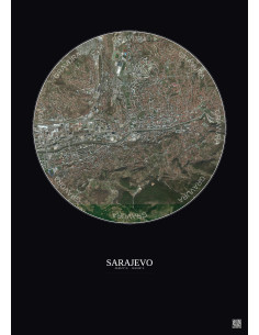 Affiche Sarajevo – Poster vue satellite 2.5km Couleur | Gravura – Fond foncé