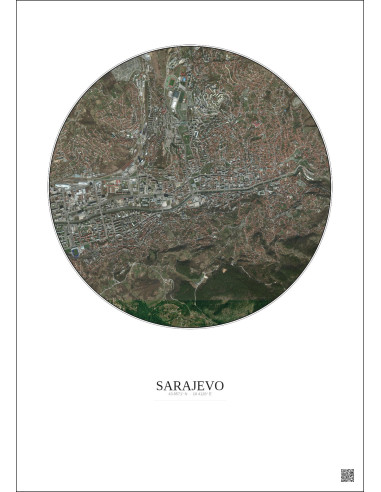 Affiche Sarajevo – Poster vue satellite 2.5km Couleur | Gravura – Fond clair